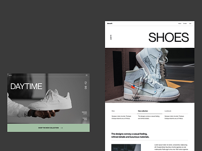 Daytime shoes branding design header minimal shoe shop store typography ui ux web