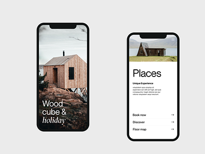 Wood cube branding design header house minimal travel typography ui ux web