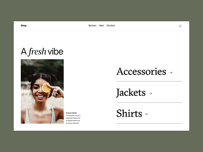 Fresh vibe branding design header minimal shop typography ui ux web web design