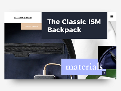 Backpack shop header backpack clean design fashion graphic header minimal typography ui ux visual web white