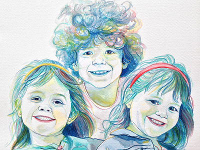 3 brothers portrait brothers portrait children illustration family portrait painting portrait watercolor portrait