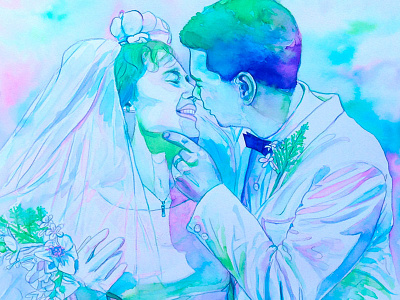 50th wedding anniversary watercolor portrait