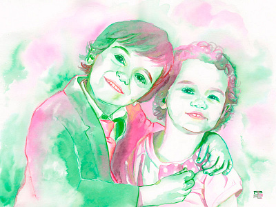 Italian brothers portrait brothers portrait children illustration children portrait custom painting family portrait tender illustration traditional illustration watercolor