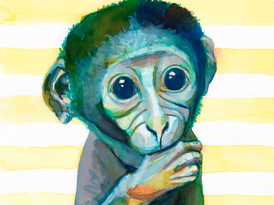 Nursery Monkey Watercolor Art Print Baby