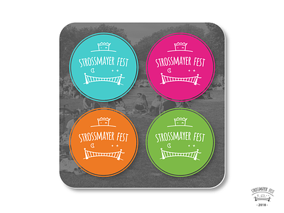 Logo design on stickers/bagde for "Strossmayer fest" badge branding colorful design festival illustration logo minimalistic sticker