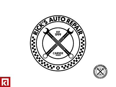 Rick's Auto Repair art badge branding design flat logo print