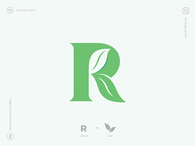 Letter R Logo branding designer green icon initial leaf leafs lettering logo logo design logo designer logos logotype minimal negative space new plant r sale simple
