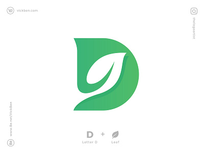 Letter D Logo branding d designer green icon initial leaf leafs letter logo logo design logo designer logos logotype minimal modern negative space new plants simple