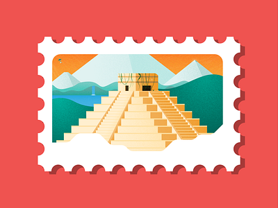 Kukulkan Pyramid art illustraion jungle kukulkan post stamp pyramid pyramids ufo