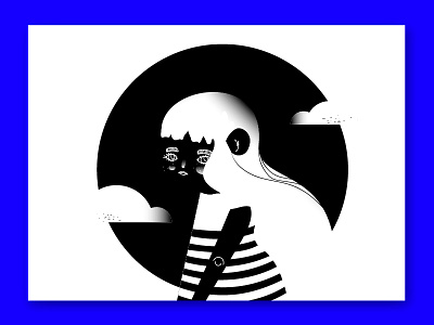 Moon girl II 2d art black blue character design drawing flat girl graphic illustration vector