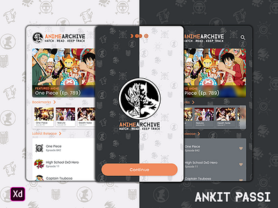 AnimeArchive - Mobile App Design adobe adobe xd anime app design microsoft one piece ui ux uwp zabivaka