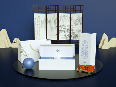 Moon Cake Box 3d illustration 3d visual c4d concept design line art packaging