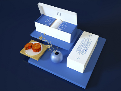 Moon cake box 3d illustration 3d visual c4d concept design illustration line art packaging