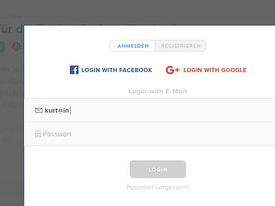 Login Overlay email facebook login overlay passwort register ui ux