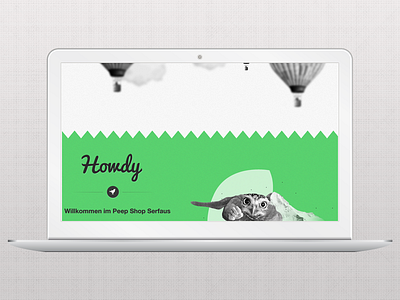 Screendesign for an snowboard shop baloons birds collage green illustration parallax peep shop screen