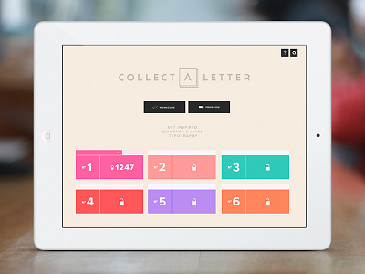 Collect A Letter - iPad Game boxes font game gui inspired interface ios ipad landscape learn levels locked numbers screen text type typography