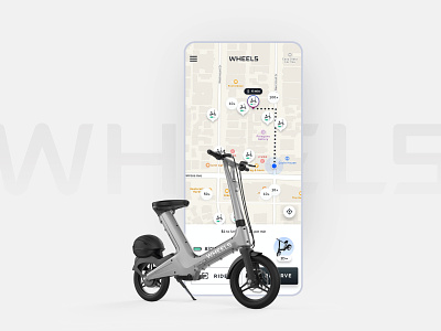 Wheels | App Design app bike branding helmet identity logo map micromobility mobile scooter transportation ui ux