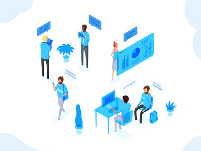 Your team, in the cloud | UXOps blue character gradients illustration multiply people see through ui ux uxops web
