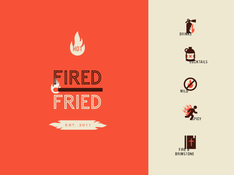 Fired/Fried | Icons and Brandmark branding brandmark chicken fire font icons identity logo restaurant