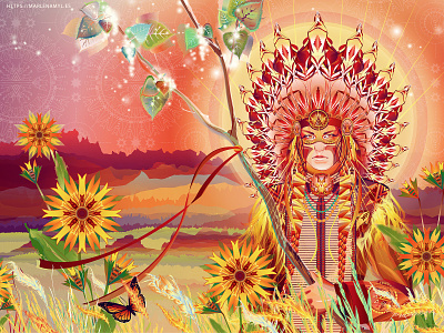 Aŋpétu Wí, Dakota Sun Spirit dakota floral flowers headdress illustration indigenous morning native american pattens sun sunrise vector art vector illustration
