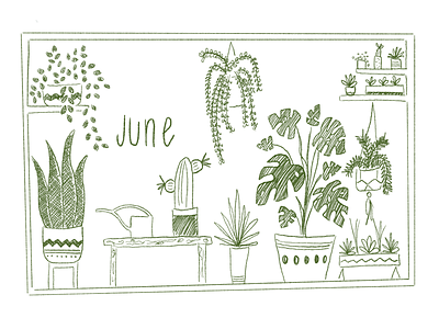 June calendar hand lettering illustration june month