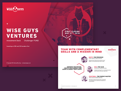 Wise Guys Ventures book cooperative deck identity pitch presentation red slide startups team visual