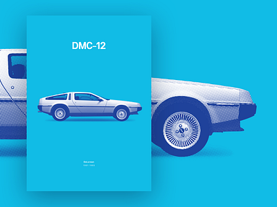 DeLorean - DMC-12 [poster] automobile automotive automotive design back to the future blue car delorean dmc 12 dmc12 dot pattern giorgetto giugiaro poster poster a day poster art poster design posters silkscreen silkscreen print time machine