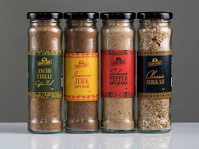 Boom Foods Spice Labels identity system illustration packaging design