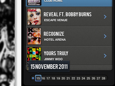 Party Agenda Bottom date iphone music party places selector ui wip