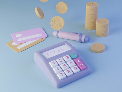 Calculator 3d 3dart 3dartist 3dblender animation blender calculator card coin colorful credit card design illustration pen
