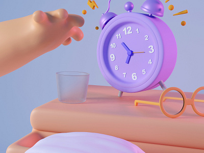 Wake Up!! 3d 3dart 3dartist 3dclock 3dicon 3dillustration 3drender animation blender clock clockicon game glasses hand illustration morning wakeup