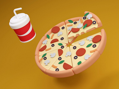 Pizza 3d 3dart 3dartist 3dcola 3dfood 3dicon 3dillustration 3dobject 3drender animation blender cola food food3d illustration pizza