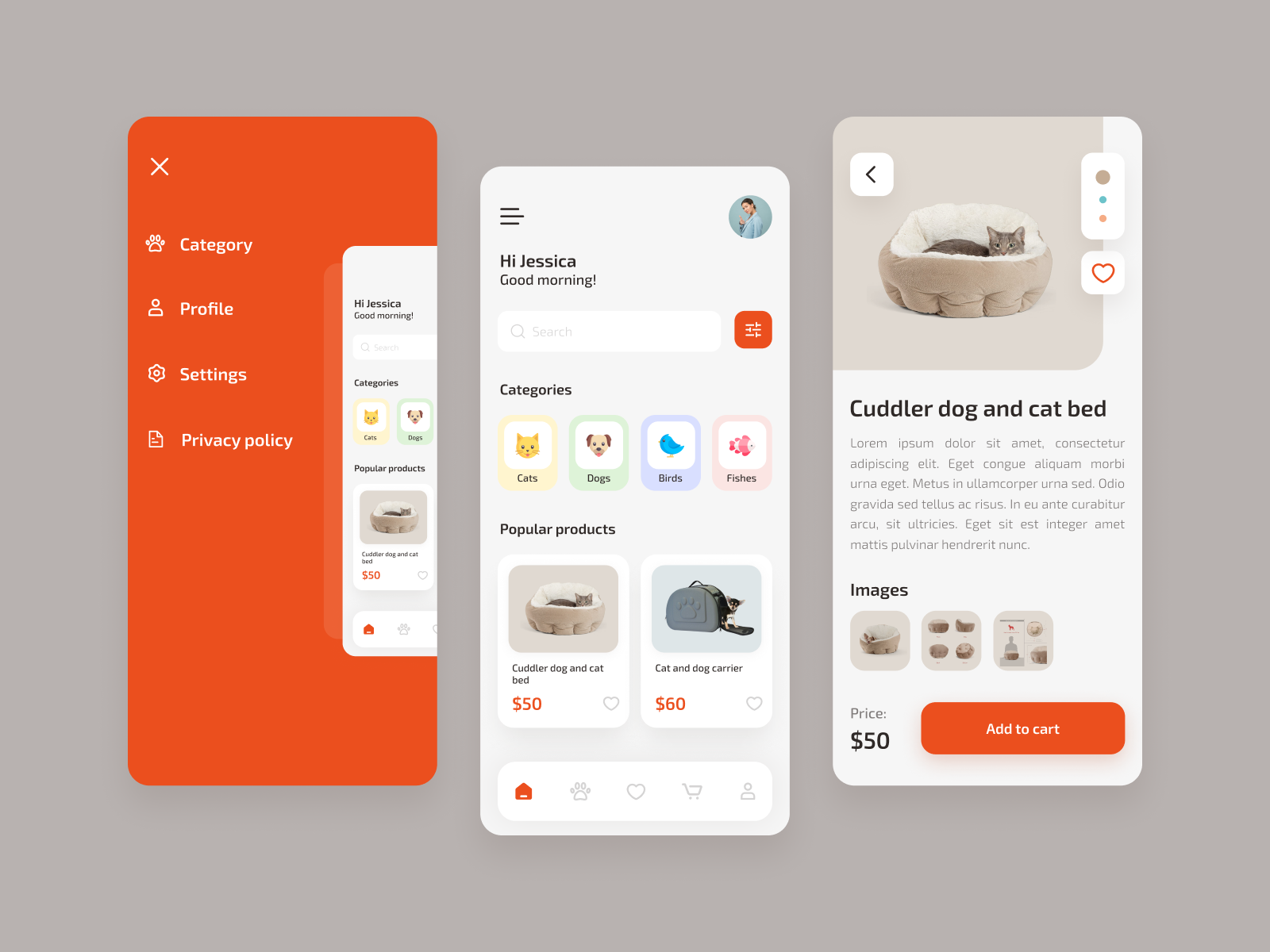 Pet shop mobile app concept by Nigar Novruzova on Dribbble