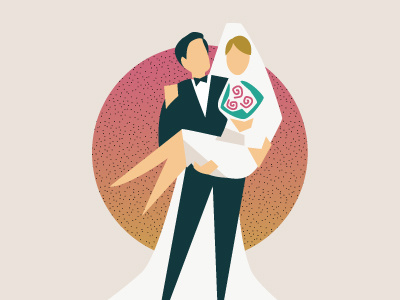 One Year Married! anniversary bride dallas design groom illustration set skyline suit sun tie wedding