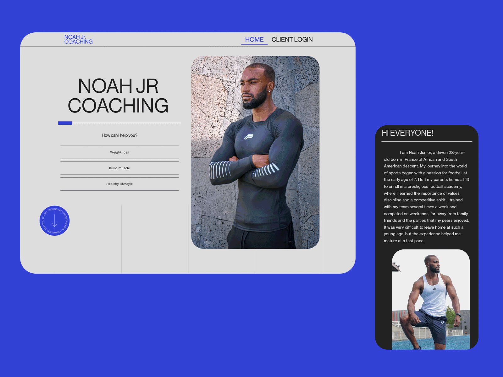 Noah Jr. Coaching - Web Design adobe xd coaching design digital fitness interaction lenus minimalist motion design typography ui web