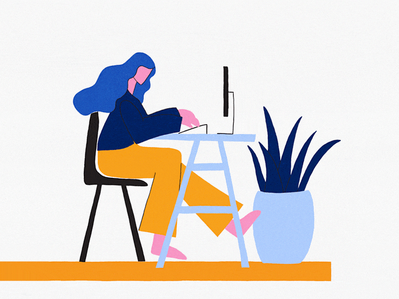 Working at Home (Providence Character I) aftereffects character character animation character design hair illustration motiondesign plant woman