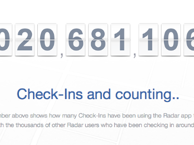Live Check-In Counter - Radar Website. animation app counter geo location promo radius tag website