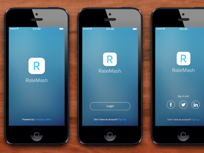 RateMash Welcome/Login/Splash Screens