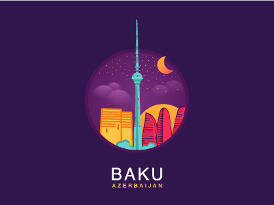 Night Baku City Illustration abstract art azerbaijan baku design fantasy graphic illustration logo moon style tower
