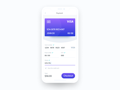 Daily UI 002: Credit Card Checkout checkout credit card checkout credit card payment dailyui dailyui 002 figma iphonex mobile purple ui