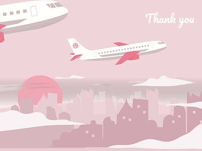 Thank you for the invitation buildings city clouds drafted dribbble illustration invitation plane sky sun thank you travel