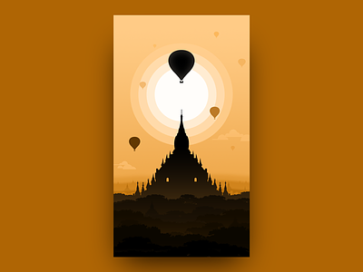 Landmark-Myanmar ballon buima dawn dusk illustrations myanmar silhouette