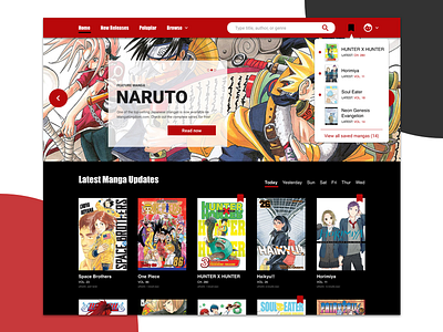 Home Page - Dropdown Menu for Saved Mangas