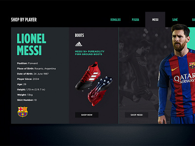 Shop By Player barca barcelona boots ecommerce football messi player shirt shop soccer ui ux