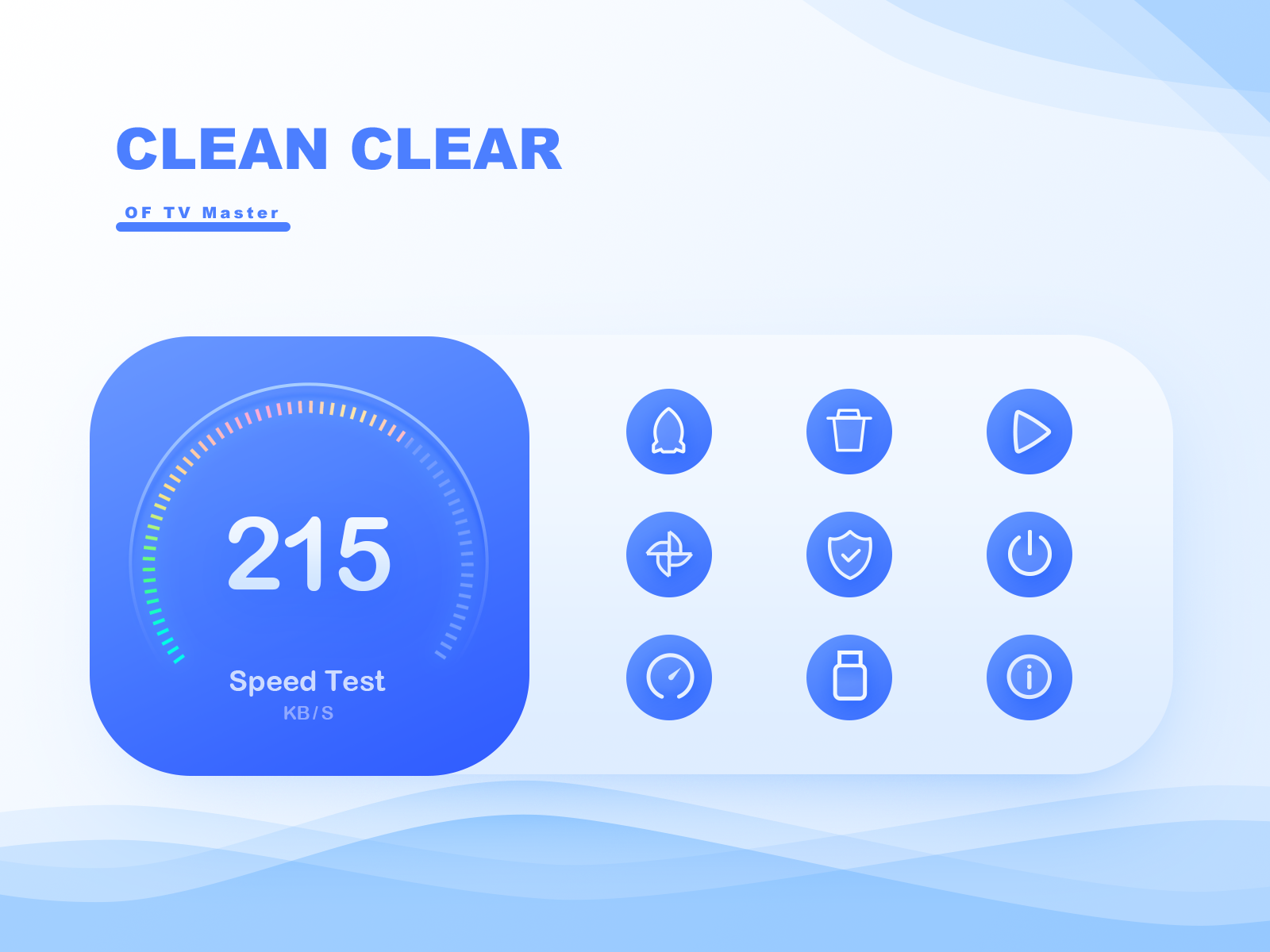 Tv Master cleaner clear disk icon play rocket speed test tv ui