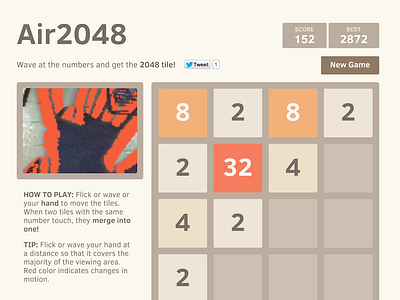 Air2048: Play 2048 with your webcam 2048 game interface webcam