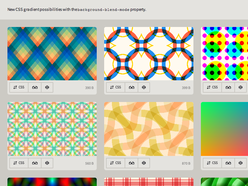 New CSS gradient possibilities with background-blend-mode by Bennett Feely  on Dribbble