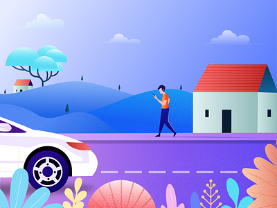 Waiting for car car finding hero image illustration illustration onlinecar rideshare ui illustration waiting website illustration