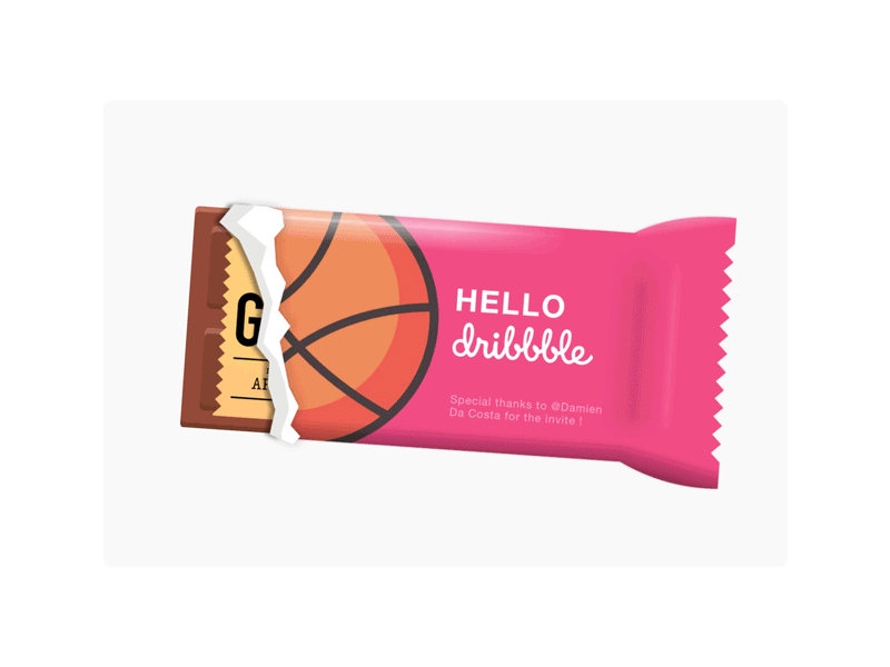 Hello Dribbble ! animation chocolate dribbble first shot golden ticket hello pink