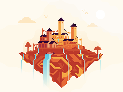 Ascent ☀️ ascent building floating island illustration landscape riot riot games scenary valorant vector video game waterfall